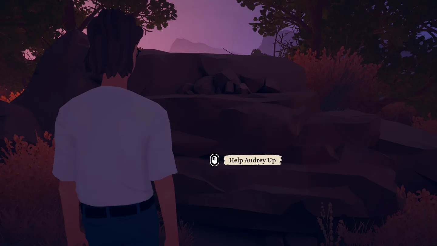 Young Alfred facing Audrey at the overlook with the Help Audrey Up prompt