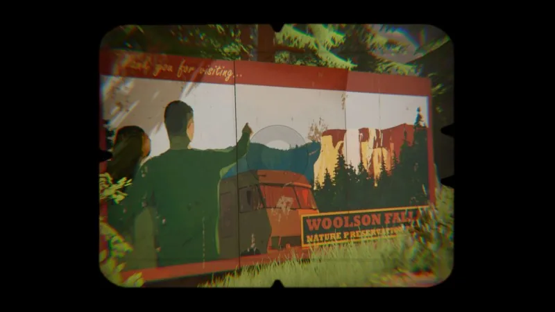 Woolson Falls trail sign through the camera
