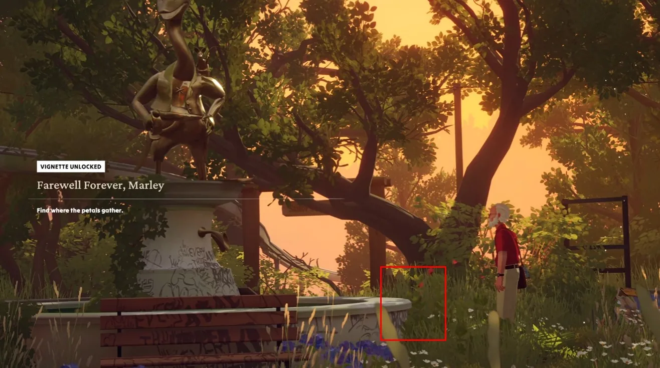 Farewell Forever Marley unlocked beside the pirate statue and fountain