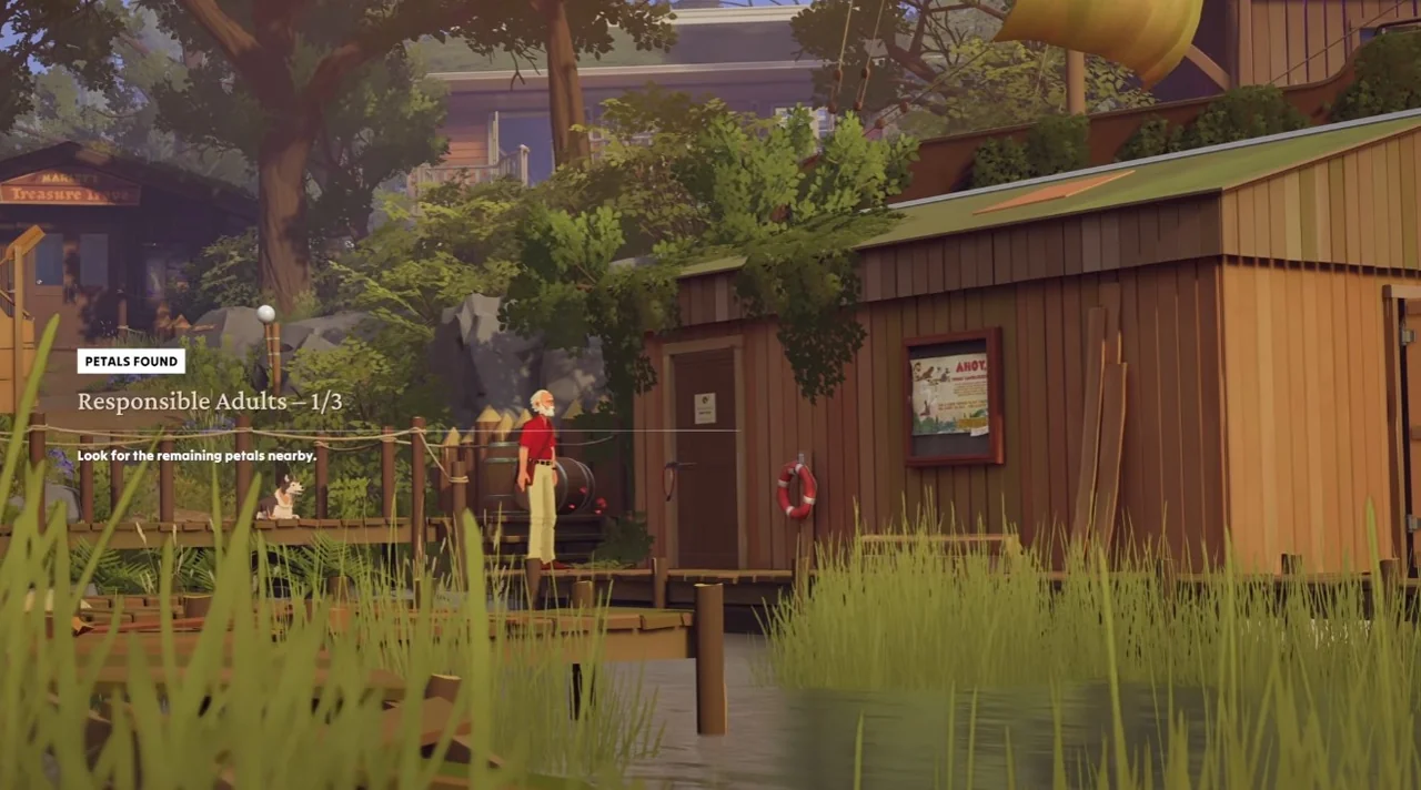 Responsible Adults vignette progress beside a wooden resort building