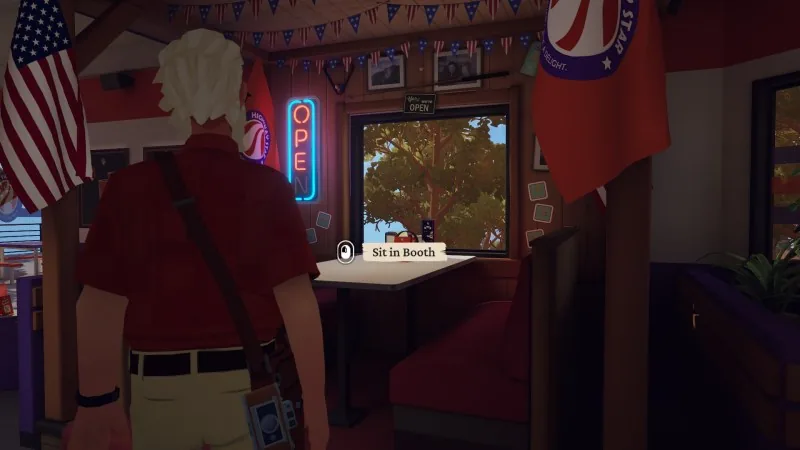 The reserved booth inside the diner